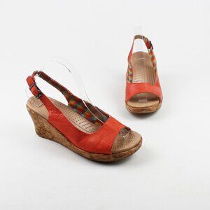 Crocs A-leigh Peach Leather Cork Wedge Sandals